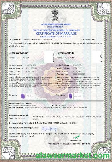 India marriage certificate template in PSD format, fully editable
